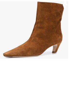 FSJ Brown Square Toe Comfort Kitten Low Heel Ankle Boots Pull On Booties